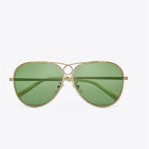 Tory Burch Gloria Pilot shades. Gold/Solid Dark Green used once for photo shoot.